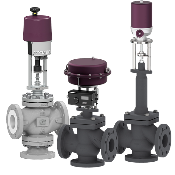 Three-way control valves