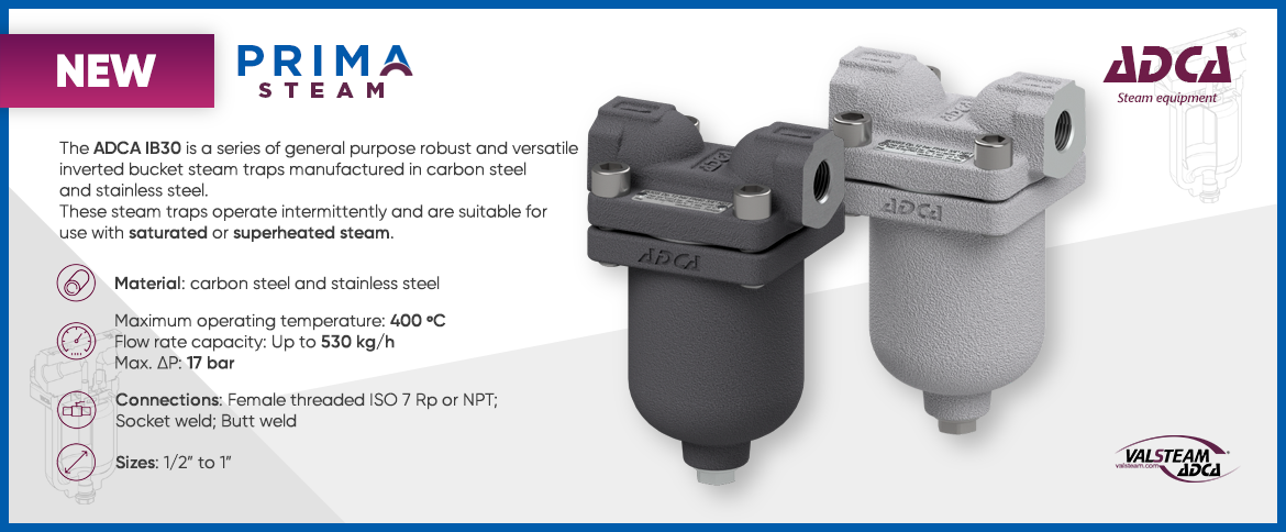 New series ADCA of IB30 of robust and versatile inverted bucket steam traps
